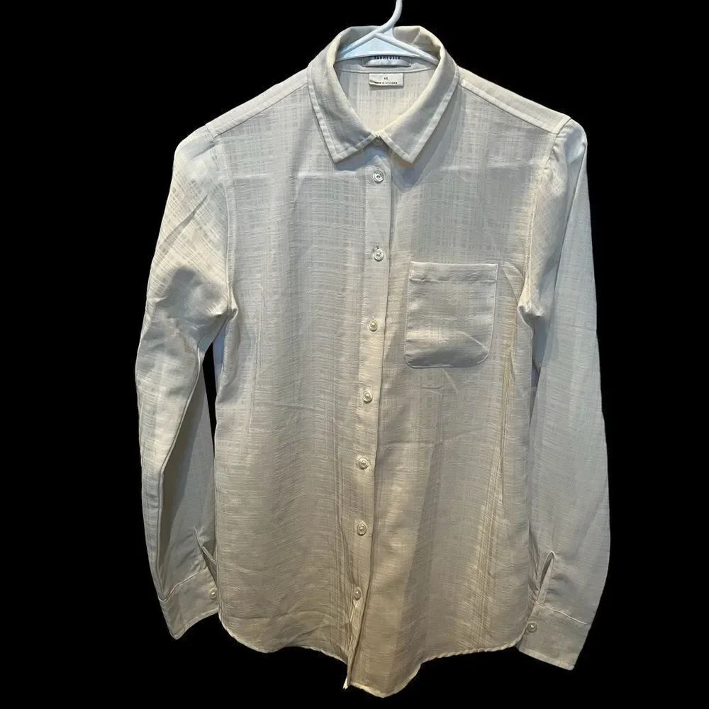 Van Heusen XS light cream button up blouse breast pocket semi sheer